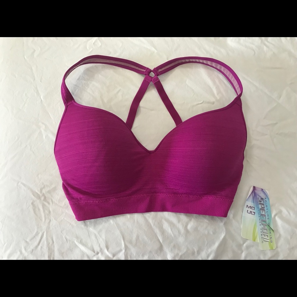 Hot pink plunge sports bra